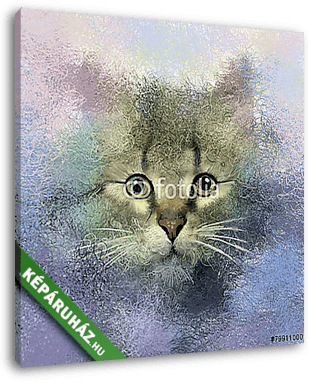 Absztrakt portré a macska (olajfestmény reprodukció) - vászonkép 3D látványterv