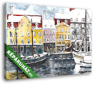 Koppenhágai kikötőrészlet  - vászonkép 3D látványterv Koppenhágai kikötőrészlet  - vászonkép 3D látványterv