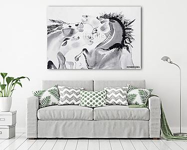 Szürke lovak (akvarell) (vászonkép) - vászonkép, falikép otthonra és irodába