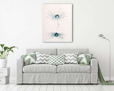 Fluffy dandelion with dew drops and reflection. Artistic image. (vászonkép) - vászonkép, falikép otthonra és irodába