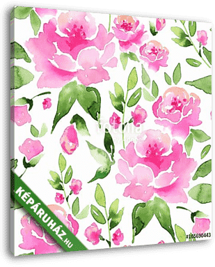 Floral seamless pattern. Watercolor background with pink flowers - vászonkép 3D látványterv