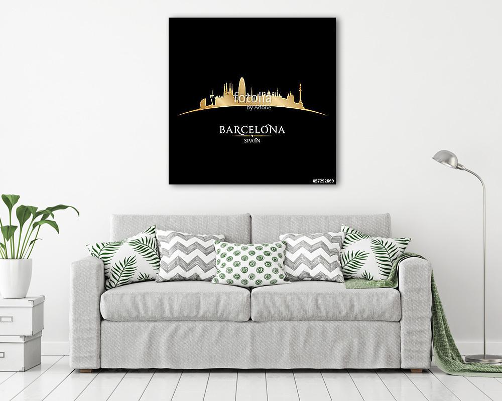 Barcelona Spain city skyline silhouette black background - vászonkép, falikép vásárlás Barcelona Spain city skyline silhouette black background (vászonkép) - vászonkép, falikép otthonra és irodába