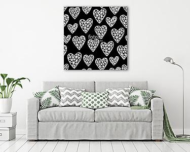 Hand Drawn Hearts Pattern (vászonkép) - vászonkép, falikép otthonra és irodába