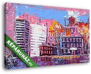 Absztrakt színes városkép (olajfestmény reprodukció) - vászonkép 3D látványterv