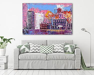 Absztrakt színes városkép (olajfestmény reprodukció) (vászonkép) - vászonkép, falikép otthonra és irodába