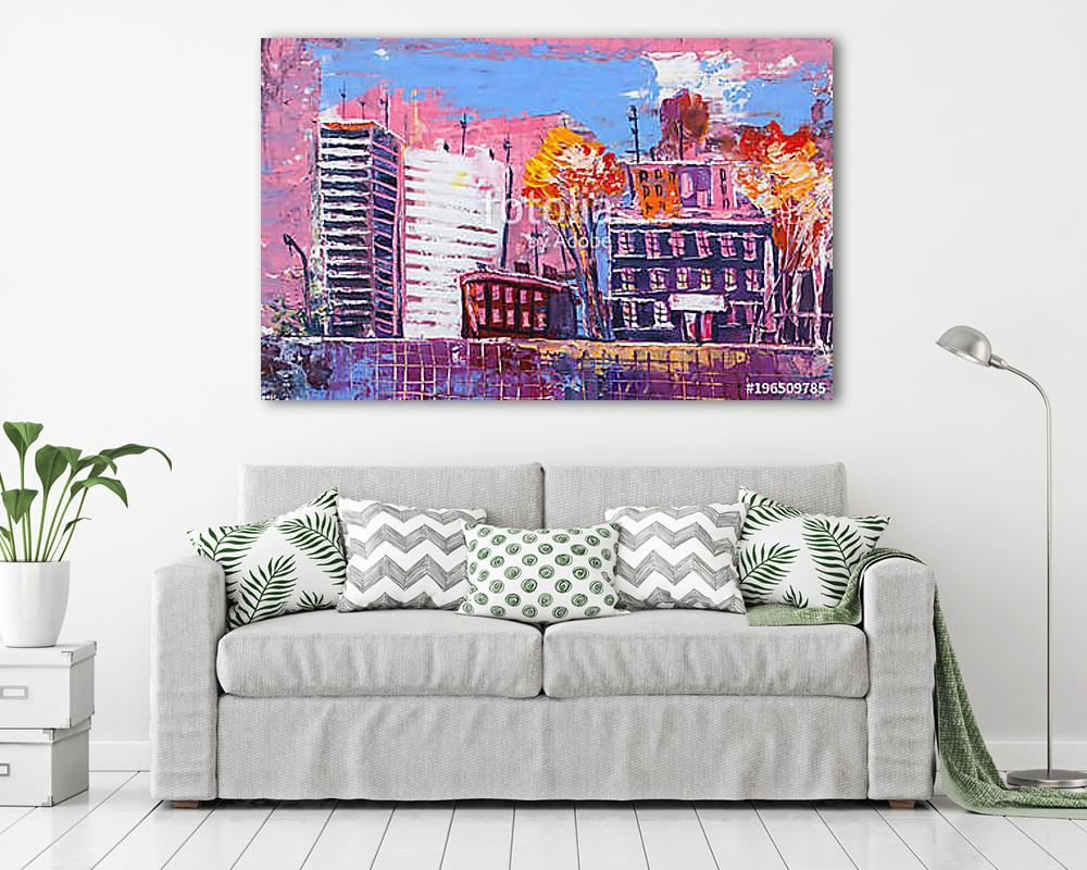 Absztrakt színes városkép (olajfestmény reprodukció) - vászonkép, falikép vásárlás Absztrakt színes városkép (olajfestmény reprodukció) (vászonkép) - vászonkép, falikép otthonra és irodába