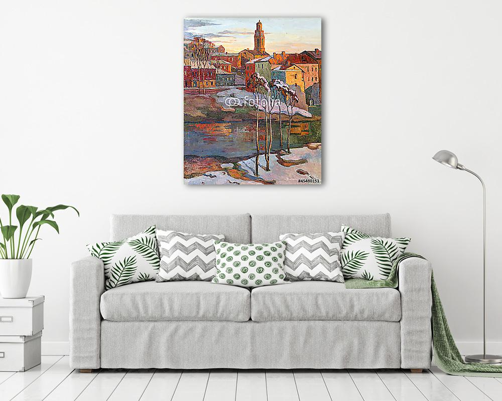 the city landscape of Vitebsk drawn with oil on a canvas (fotótapéta) - vászonkép, falikép otthonra és irodába