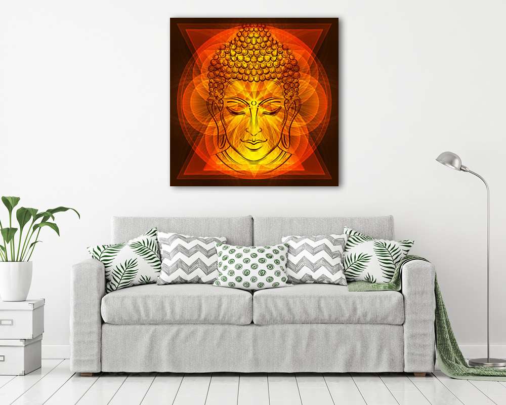 Vörös és narancs Budha fej szimbólum - vászonkép, falikép vásárlás Vörös és narancs Budha fej szimbólum (vászonkép) - vászonkép, falikép otthonra és irodába