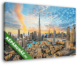 Luxus felhőkarcolók Dubaiban felhős éggel - vászonkép 3D látványterv