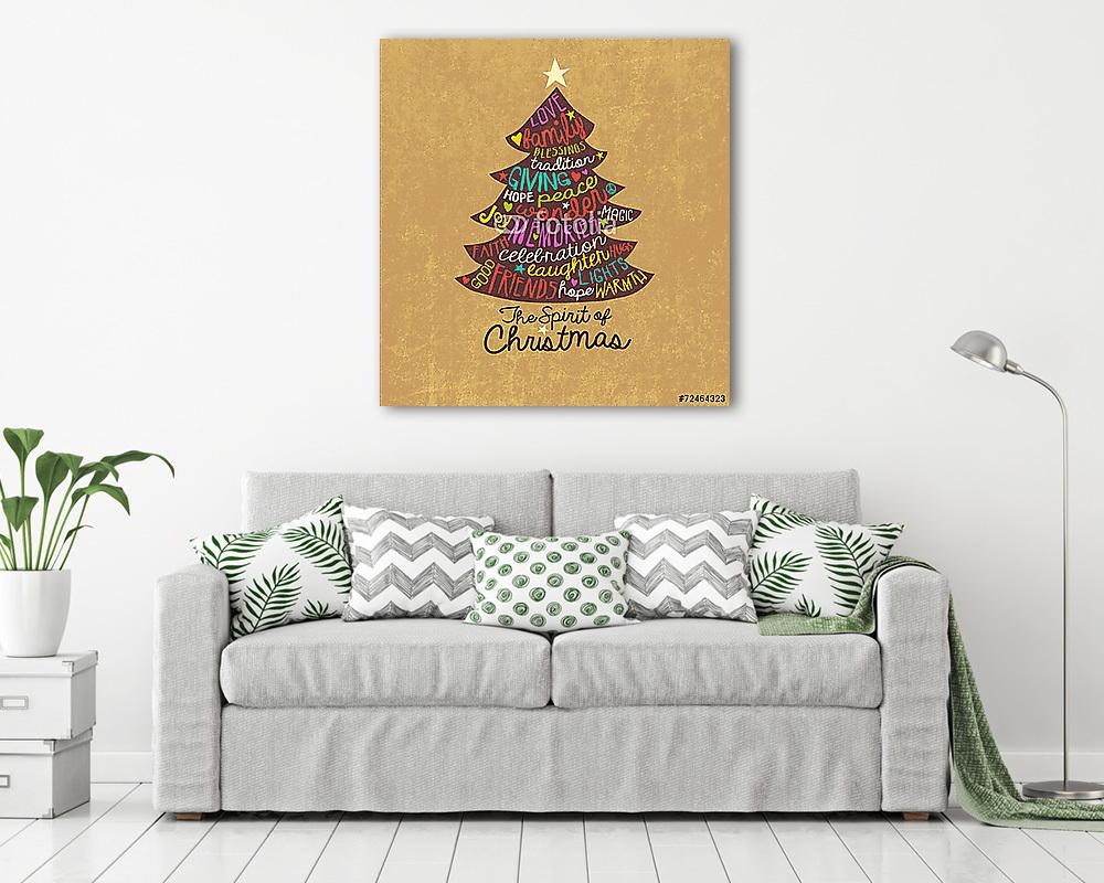 Karácsonyi kártya szó Cloud tree design (vászonkép) - vászonkép, falikép otthonra és irodába