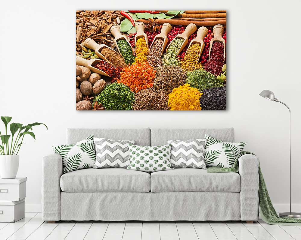 összetétel különböző fűszerekkel és fűszernövényekkel - vászonkép, falikép vásárlás összetétel különböző fűszerekkel és fűszernövényekkel (többrészes kép) - vászonkép, falikép otthonra és irodába