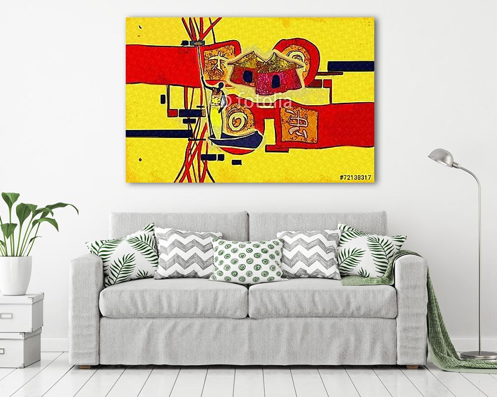 afro motívum etnikai retro vintage (keretezett kép) - vászonkép, falikép otthonra és irodába