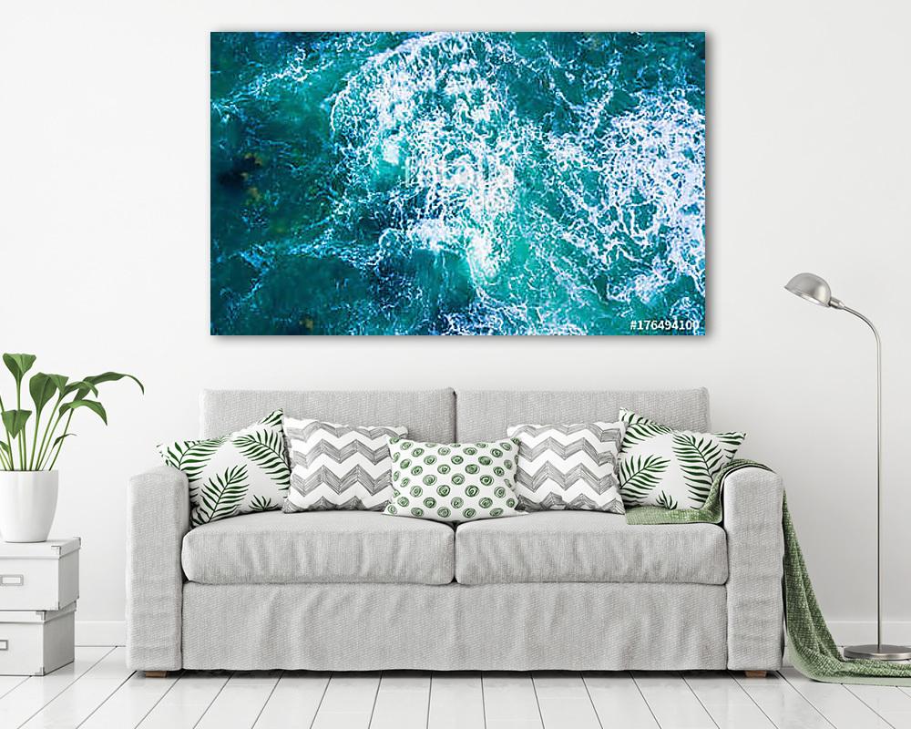 Drone view of waves hitting sea shore - vászonkép, falikép vásárlás Drone view of waves hitting sea shore (vászonkép) - vászonkép, falikép otthonra és irodába