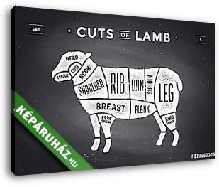 Cut of beef set. Poster Butcher diagram and scheme - Lamb - vászonkép 3D látványterv