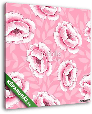 Floral seamless pattern. Watercolor background with pink flowers - vászonkép 3D látványterv