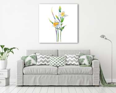 Narcissus flower watercolor illustration isolated on white backg (vászonkép) - vászonkép, falikép otthonra és irodába