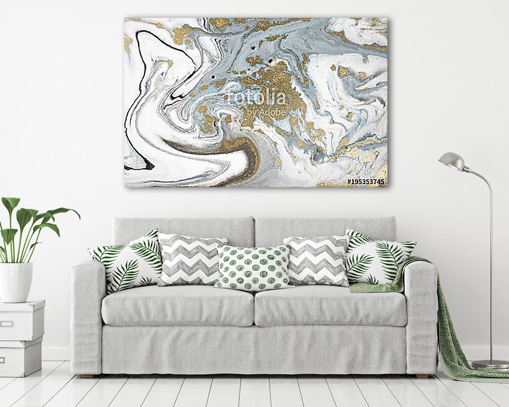 Marble abstract acrylic background. Nature marbling artwork texture. Golden glitter. (bögre) - vászonkép, falikép otthonra és irodába