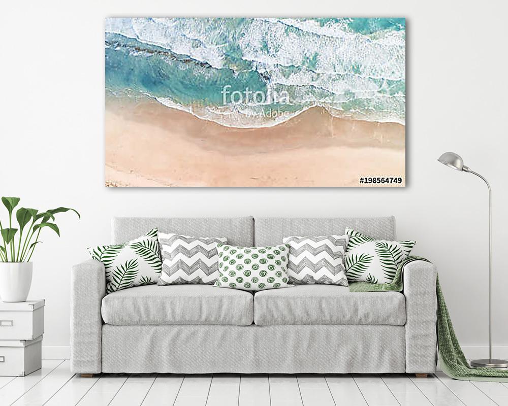 Aerial View of Waves at Beach at Sunset (keretezett kép) - vászonkép, falikép otthonra és irodába