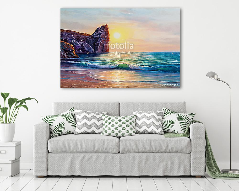 Sunset on the sea, painting by oil on canvas. - vászonkép, falikép vásárlás Sunset on the sea, painting by oil on canvas. (keretezett kép) - vászonkép, falikép otthonra és irodába