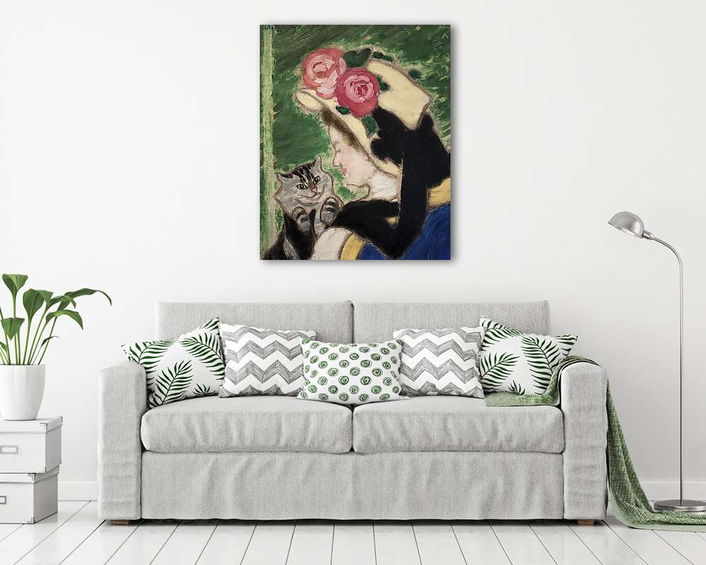 Hölgy kalapban, macskával (vászonkép) - vászonkép, falikép otthonra és irodába