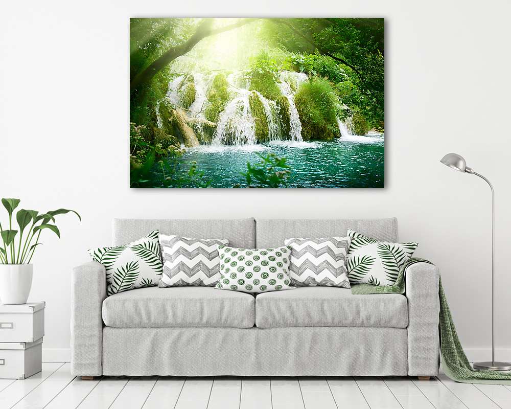 vízesés mély erdőben (vászonkép) - vászonkép, falikép otthonra és irodába