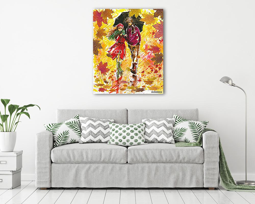 Őszi séta-akvarell (poszter) - vászonkép, falikép otthonra és irodába