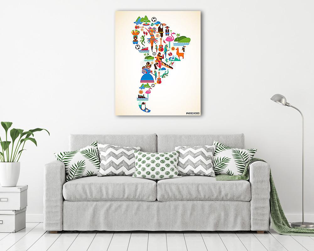 Dél-Amerika vicces térkép (fotótapéta) - vászonkép, falikép otthonra és irodába