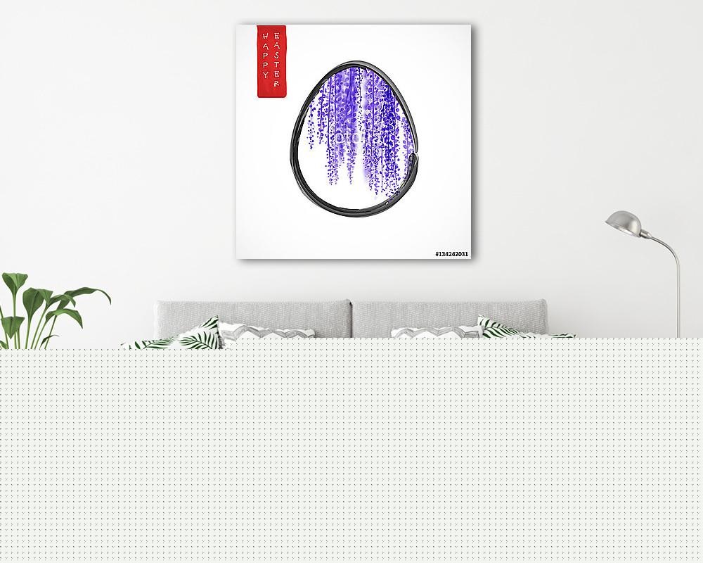 Húsvéti kártya, tojással és wisteria virágokkal, kézzel húzva a  - vászonkép, falikép vásárlás Húsvéti kártya, tojással és wisteria virágokkal, kézzel húzva a  (fotótapéta) - vászonkép, falikép otthonra és irodába