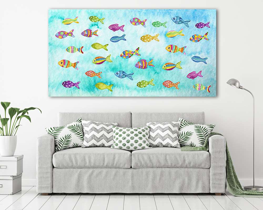 Színes halacskák (keretezett kép) - vászonkép, falikép otthonra és irodába