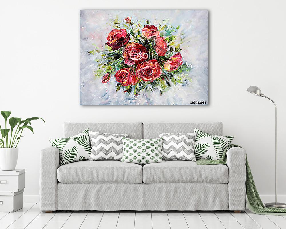 Vörös rózsák (olajfestmény reprodukció) (fotótapéta) - vászonkép, falikép otthonra és irodába