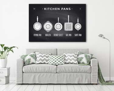 Set of kitchen pans. Poster Kitchenware - Pans, grill, pot. Vint (vászonkép) - vászonkép, falikép otthonra és irodába