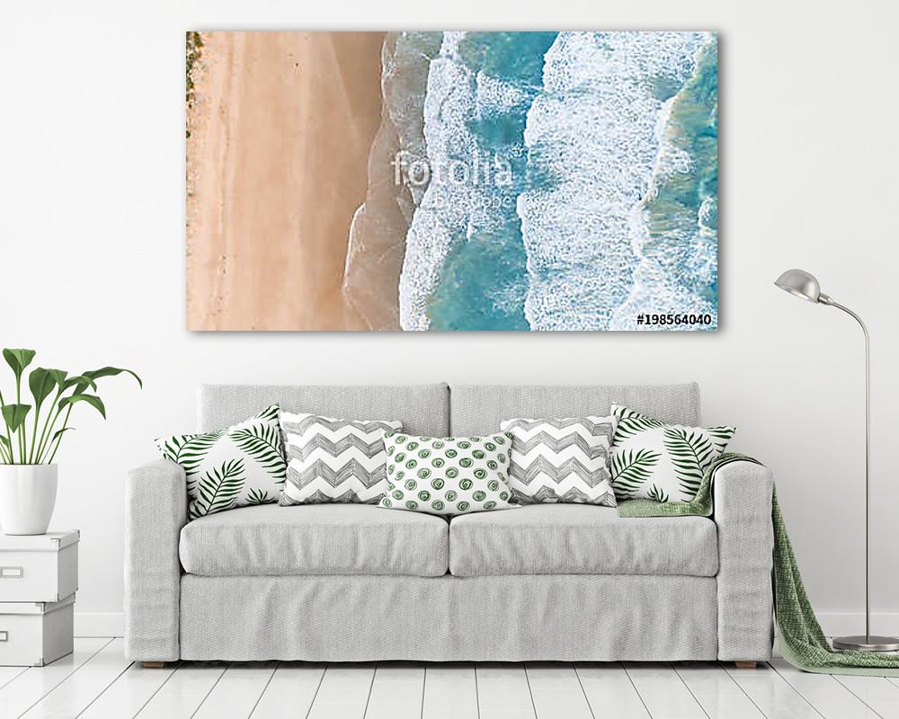 Aerial View of Waves at Beach at Sunset - vászonkép, falikép vásárlás Aerial View of Waves at Beach at Sunset (vászonkép) - vászonkép, falikép otthonra és irodába