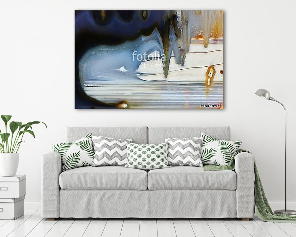 Macrophotography of cut agate. Stalactite-horizontal agate. Multicolored silica bands colored with metal oxides are visible. Ori - vászonkép, falikép vásárlás Macrophotography of cut agate. Stalactite-horizontal agate. Multicolored silica bands colored with metal oxides are visible. Ori (vászonkép) - vászonkép, falikép otthonra és irodába