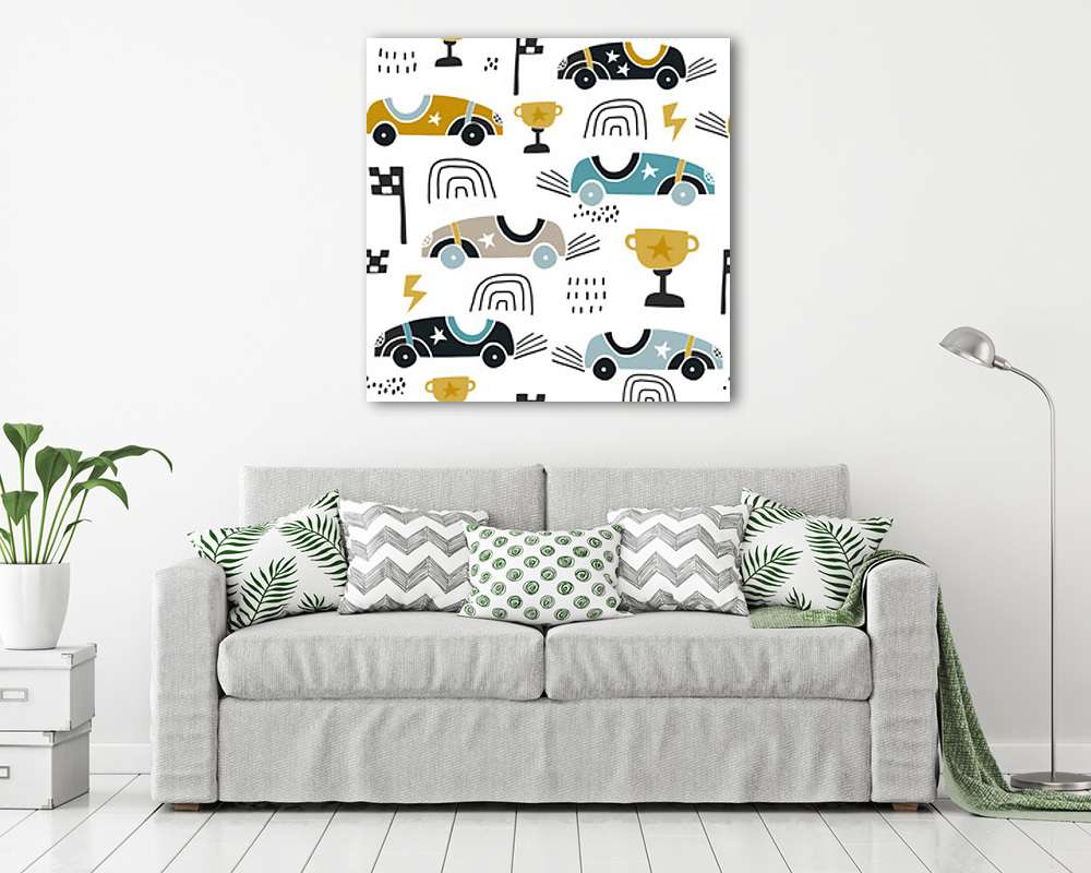 Sportkocsik tapétaminta (keretezett kép) - vászonkép, falikép otthonra és irodába