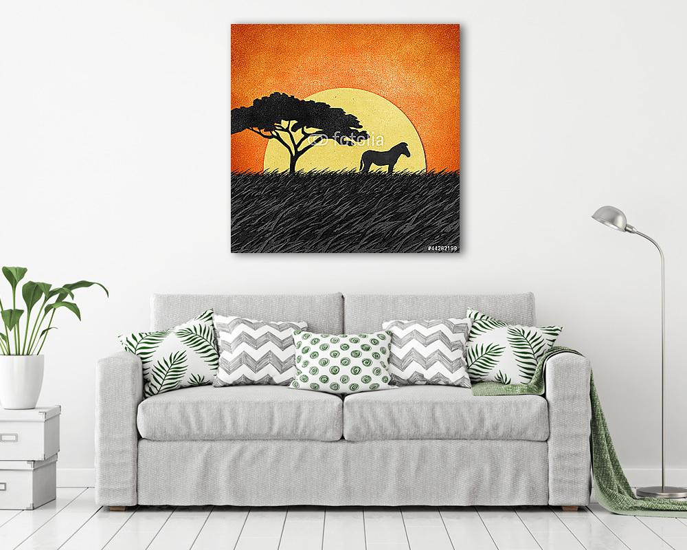 Szavannai naplemente zebrával (fotótapéta) - vászonkép, falikép otthonra és irodába