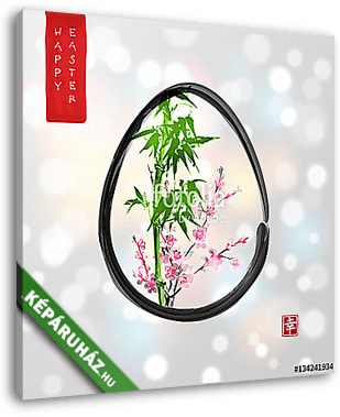 Húsvéti kártya a tojással, a bambusz és a sakura virágban - vászonkép 3D látványterv