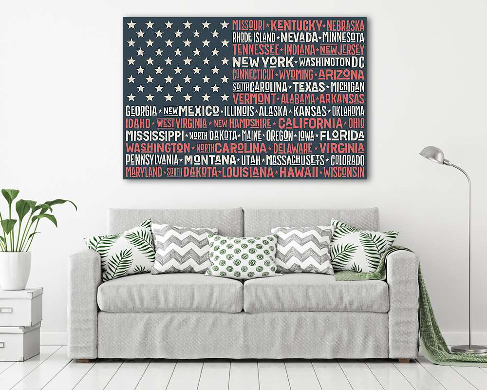 Amerikai Egyesült Államok lobogója államokkal és tőkével  - vászonkép, falikép vásárlás Amerikai Egyesült Államok lobogója államokkal és tőkével  (vászonkép) - vászonkép, falikép otthonra és irodába