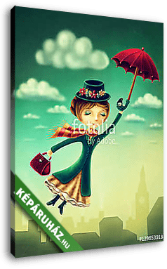 Mary Poppins illusztráció (zöld ruha) - vászonkép 3D látványterv