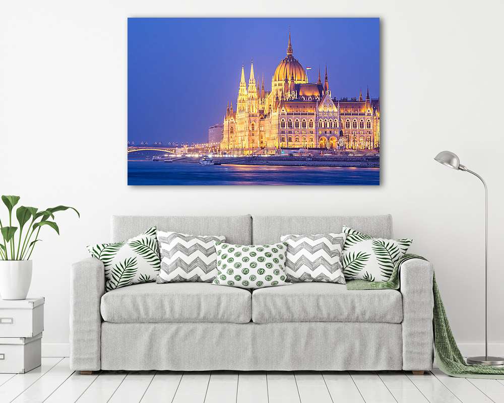 folyóparti kilátással a budapest parlamentre a naplementében, Ma (vászonkép) - vászonkép, falikép otthonra és irodába