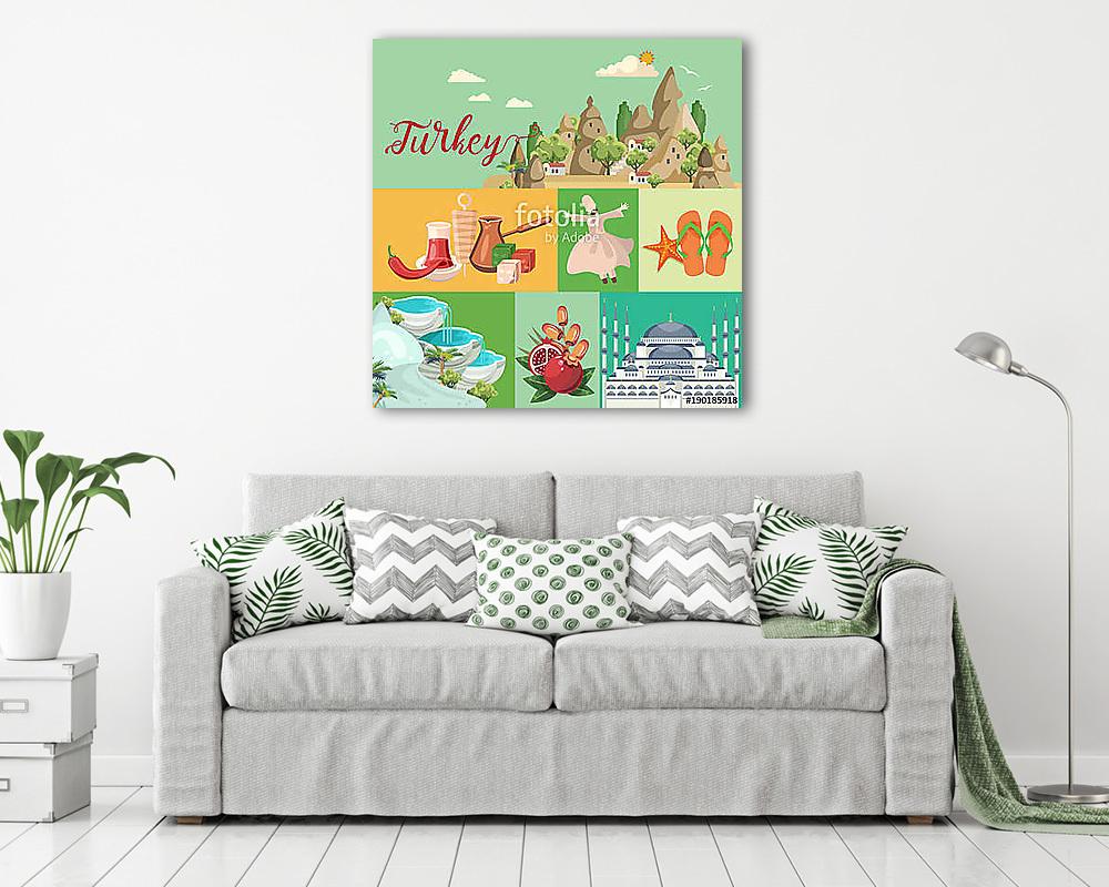 Törökország vektoros vakáció illusztráció turkiai tereptárgyakka - vászonkép, falikép vásárlás Törökország vektoros vakáció illusztráció turkiai tereptárgyakka (vászonkép) - vászonkép, falikép otthonra és irodába