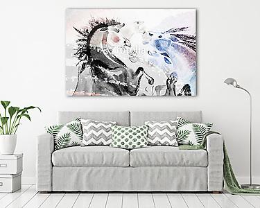 Absztrakt lovak festménye (akvarell) (vászonkép) - vászonkép, falikép otthonra és irodába