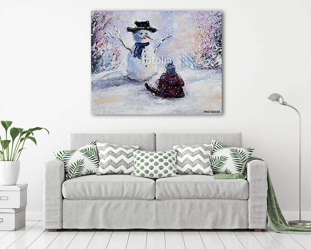 A hóember és a gyermek (bögre) - vászonkép, falikép otthonra és irodába