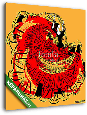Absztrakt vörös-sárga kép a flamencóról - vászonkép 3D látványterv