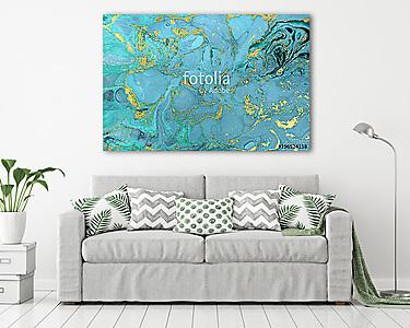 Marble abstract acrylic background. Nature blue marbling artwork texture. Golden glitter. (vászonkép) - vászonkép, falikép otthonra és irodába
