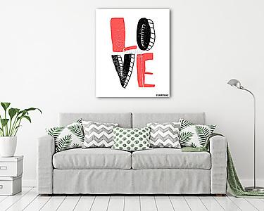 LOVE. Hand written lettering postcard or poster, banner for Valentine day or romantic occassion. Hand drawn vector illustration  (vászonkép) - vászonkép, falikép otthonra és irodába