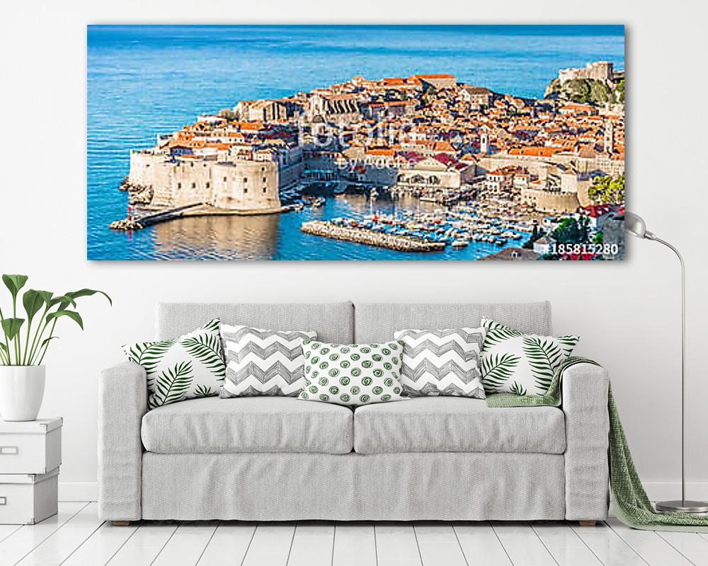 Dubrovnik townscape aerial panorama. / Aerial townscape of Dubrovnik city in Croatia, panorama view - Adriatic Sea scenery.   - vászonkép, falikép vásárlás Dubrovnik townscape aerial panorama. / Aerial townscape of Dubrovnik city in Croatia, panorama view - Adriatic Sea scenery.   (vászonkép) - vászonkép, falikép otthonra és irodába