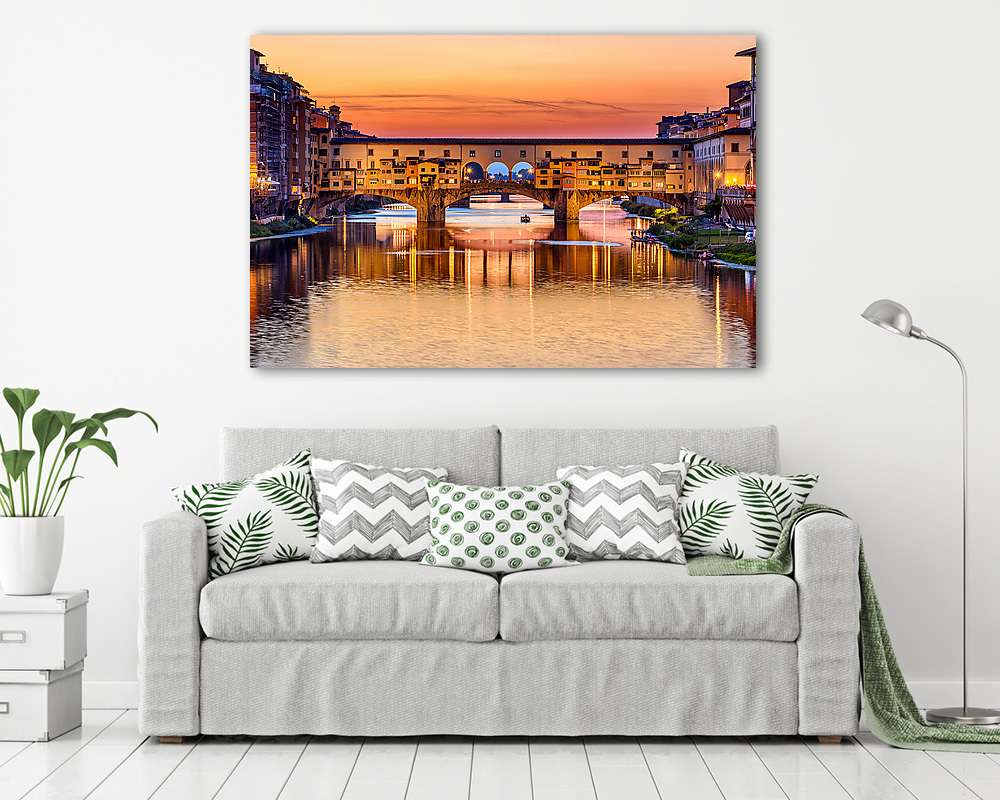 Ponte Vecchio naplementében, Firenze - vászonkép, falikép vásárlás Ponte Vecchio naplementében, Firenze (fotótapéta) - vászonkép, falikép otthonra és irodába