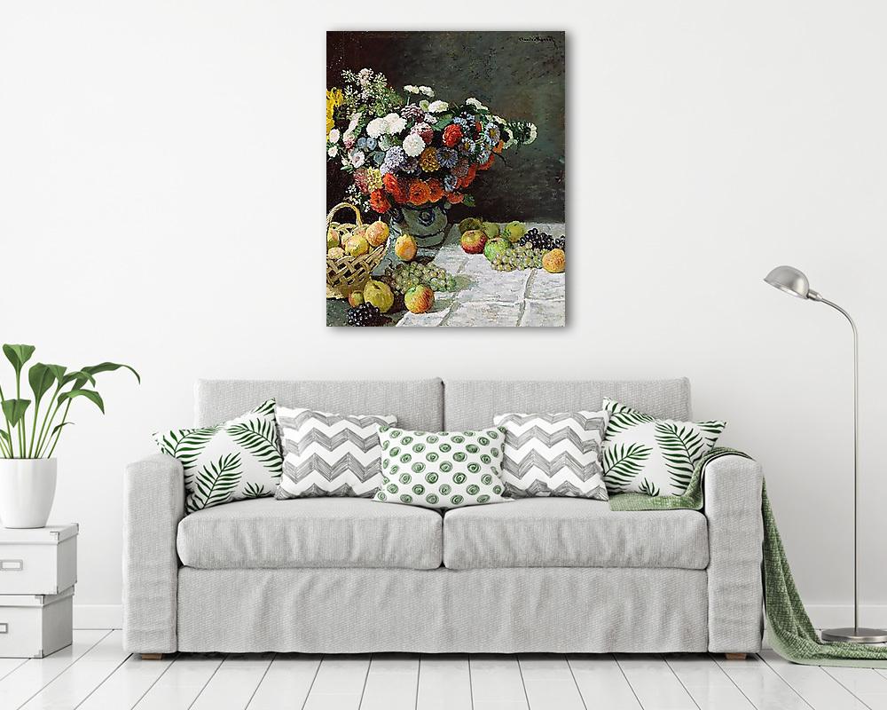 Csendélet virágokkal és gyümölcsökkel (1869) - vászonkép, falikép vásárlás Csendélet virágokkal és gyümölcsökkel (1869) (vászonkép) - vászonkép, falikép otthonra és irodába