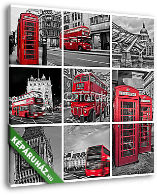 Piros-szürke London kollázs - vászonkép 3D látványterv