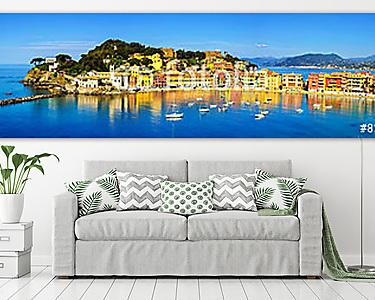 Sestri Levante, csendes öböl tenger és strand panoráma. Liguria, (vászonkép) - vászonkép, falikép otthonra és irodába